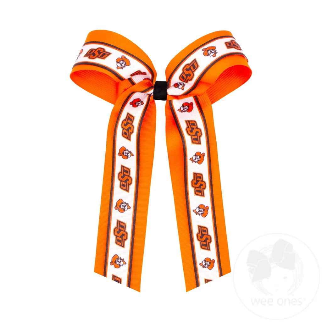 Large Logo Ribbon Underlay Hair Bow with Streamer Tails