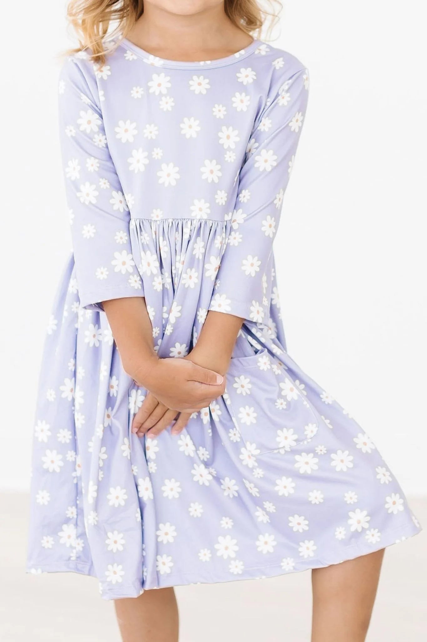 Dinty Daisies 3/4 Sleeve Pocket Twirl Dress