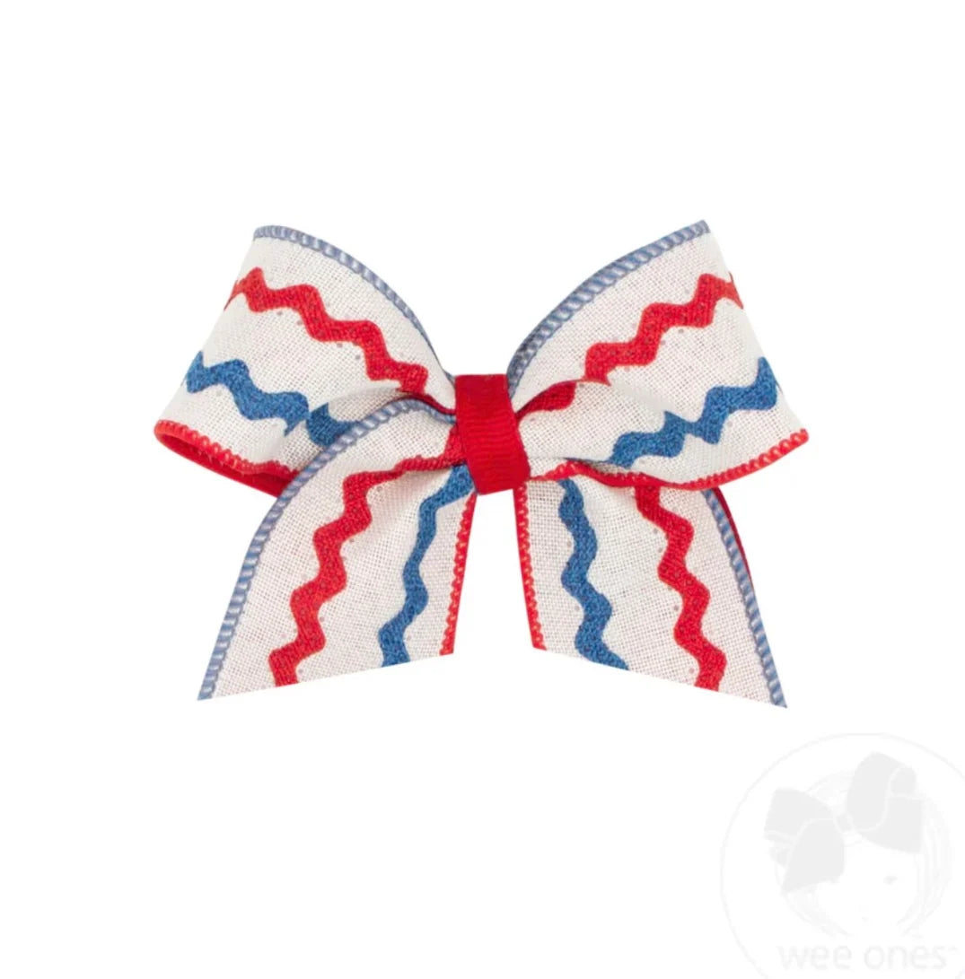 Medium Red Linen Ric-Rac with Linen Underlay Cheer Bow