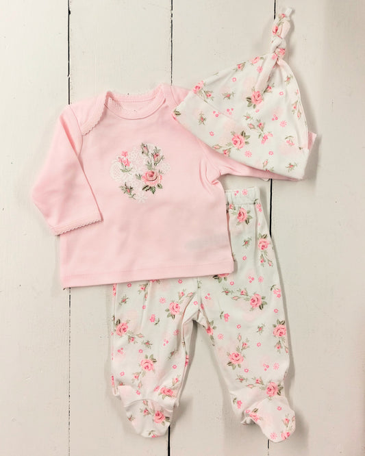 Lace Floral Pants Set w/ Hat
