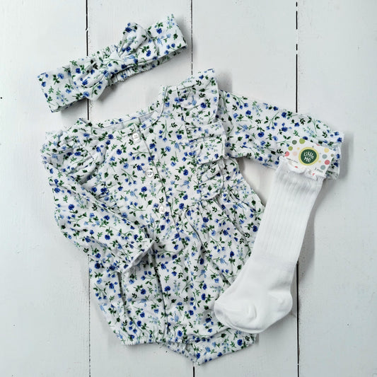 Blue Floral Onesie w/ Socks Set