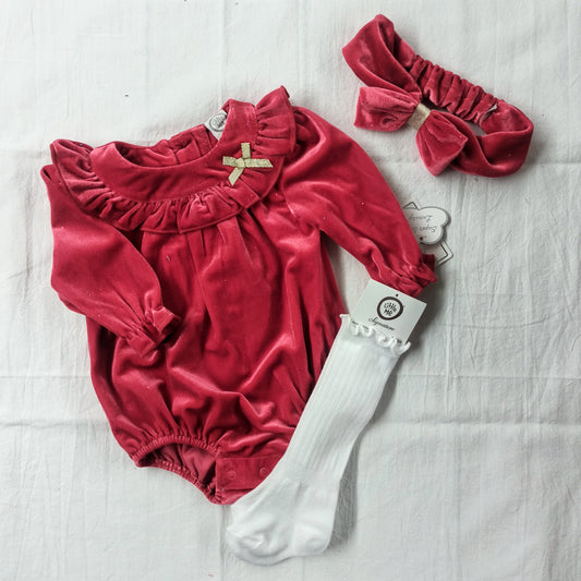 Red Velvet Onesie w/ Socks Set