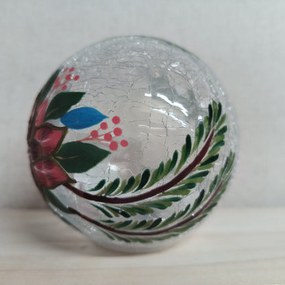 LED Crackle Glass Christmas Ball w/ Poinsettia Design