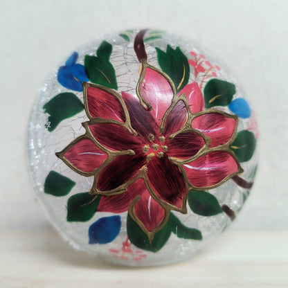 LED Crackle Glass Christmas Ball w/ Poinsettia Design