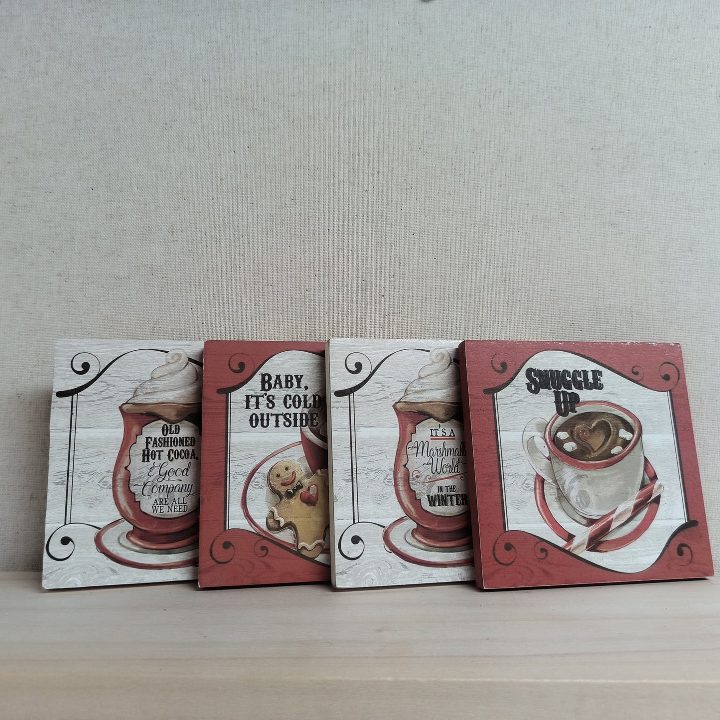 4pc Wooded Cocoa Coaster Set