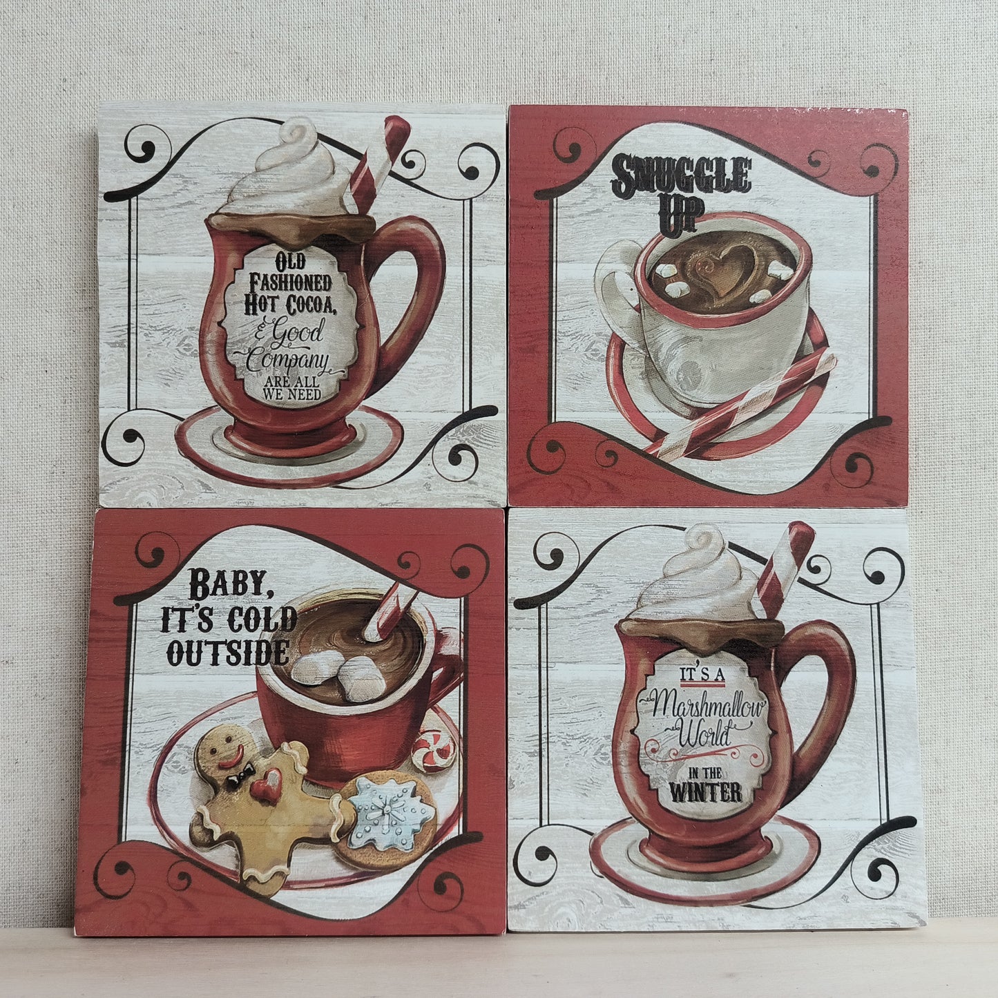 4pc Wooded Cocoa Coaster Set