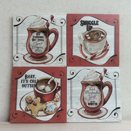 4pc Wooded Cocoa Coaster Set