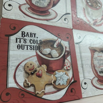 4pc Wooded Cocoa Coaster Set