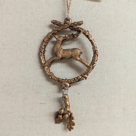 Deer and Holly Wreath Ornament