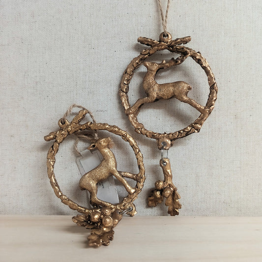 Deer and Holly Wreath Ornament