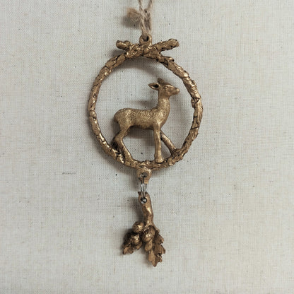 Deer and Holly Wreath Ornament