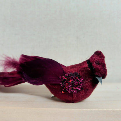 Feather & Glitter Cardinal Clips 3pc