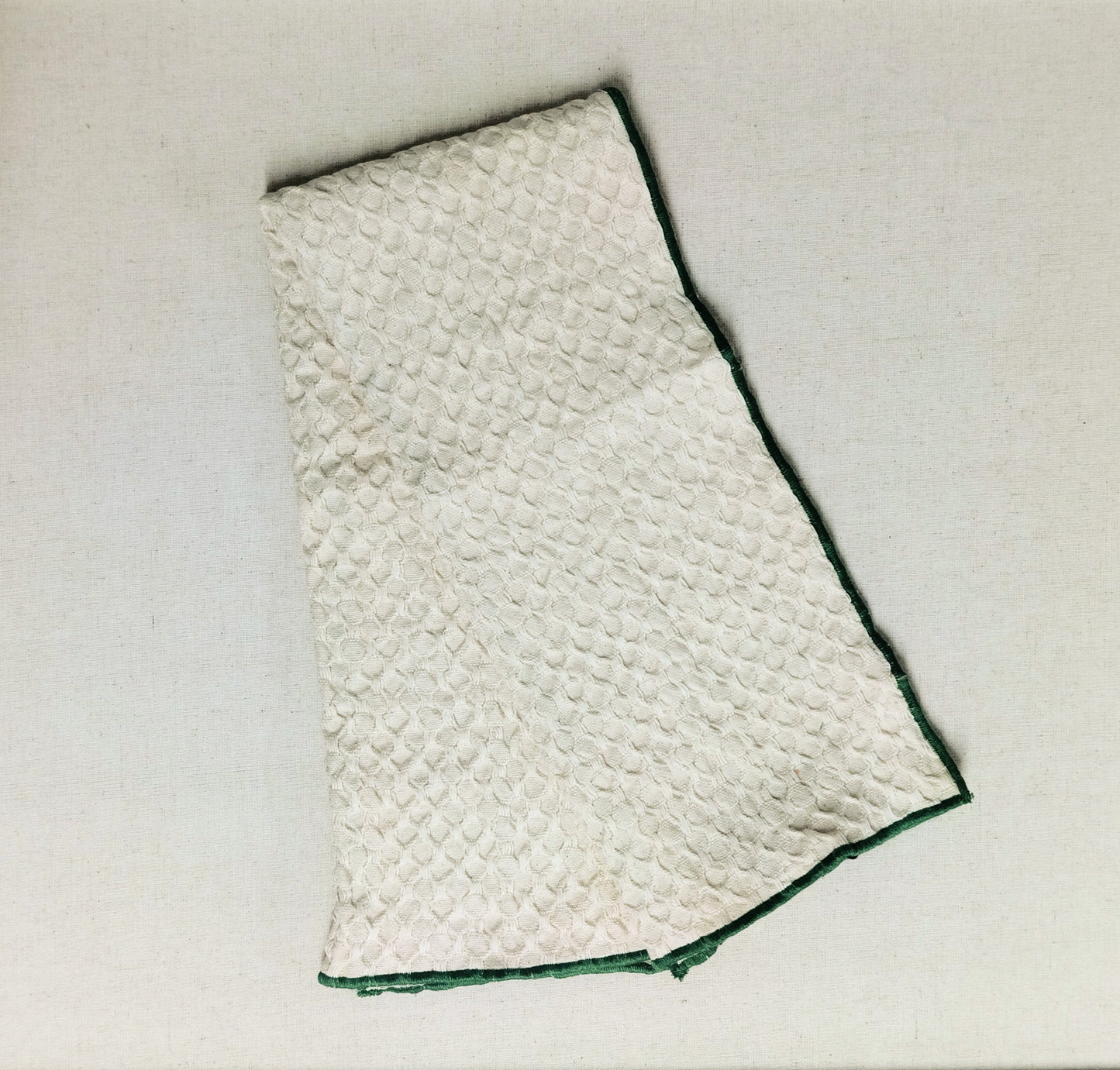Creme w/ Green Trim Cotton Waffle Weave Tea Towel