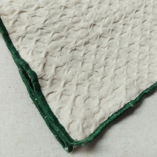 Creme w/ Green Trim Cotton Waffle Weave Tea Towel