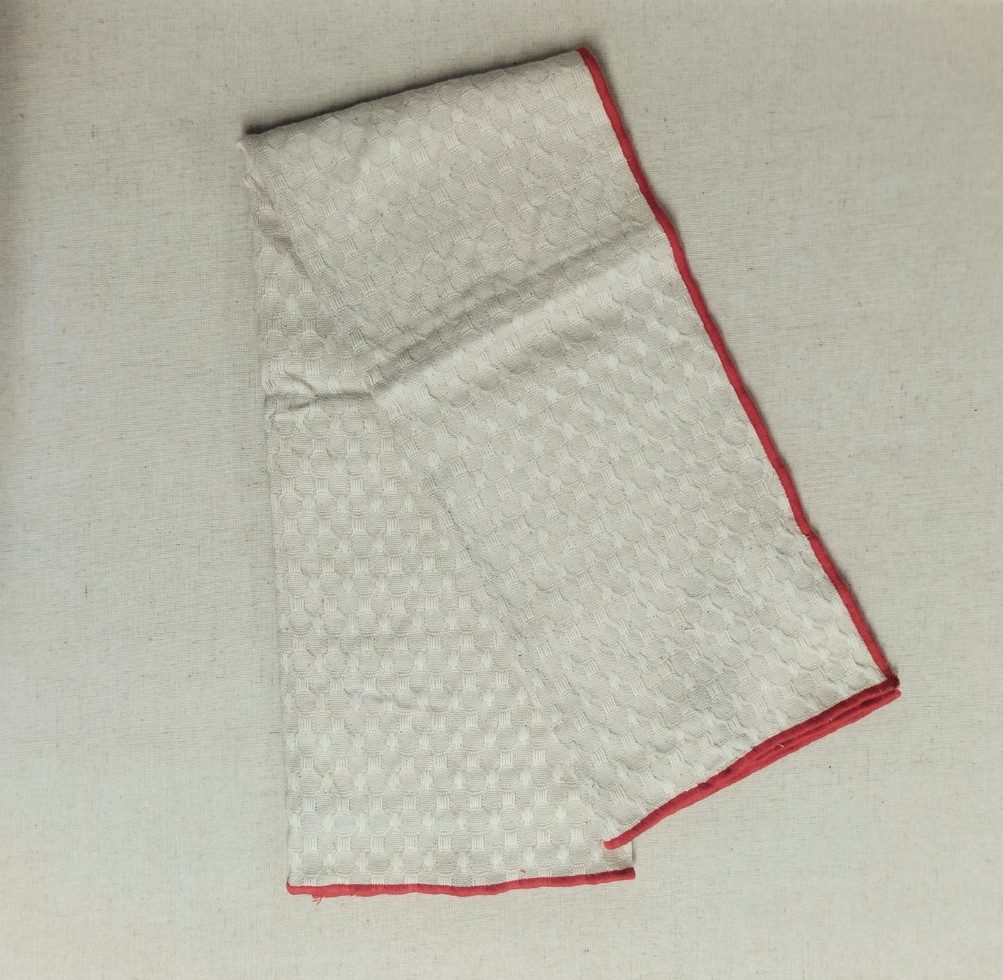 Creme w/ Red Trim Cotton Waffle Weave Tea Towel