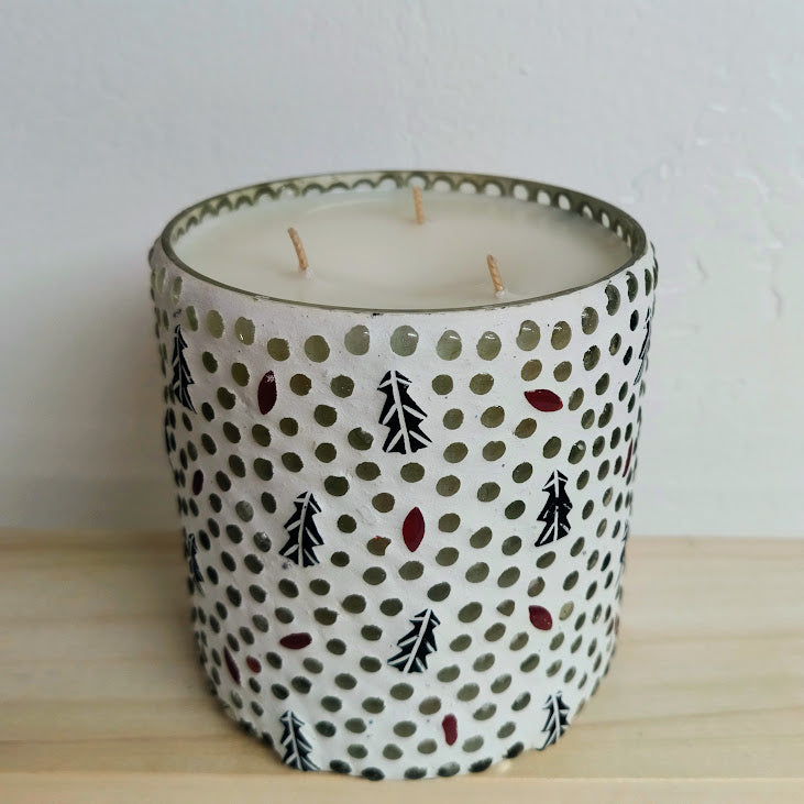 Glass Christmas Mosaic Candle