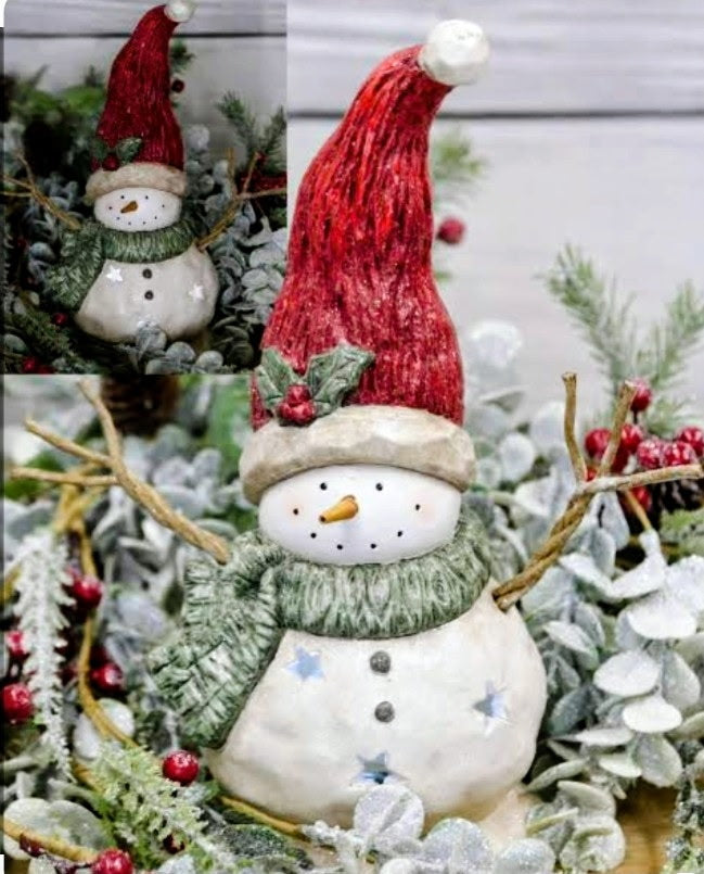 Lighted Resin, Snowman Decoration Red & Green