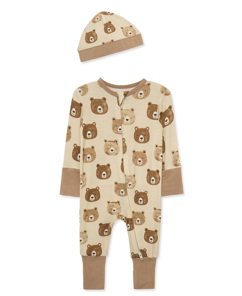 Bear Faces Convertible Coverall & Hat (NB-9M)