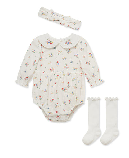 Floral Woven Bubble & Headband Set w/ Socks