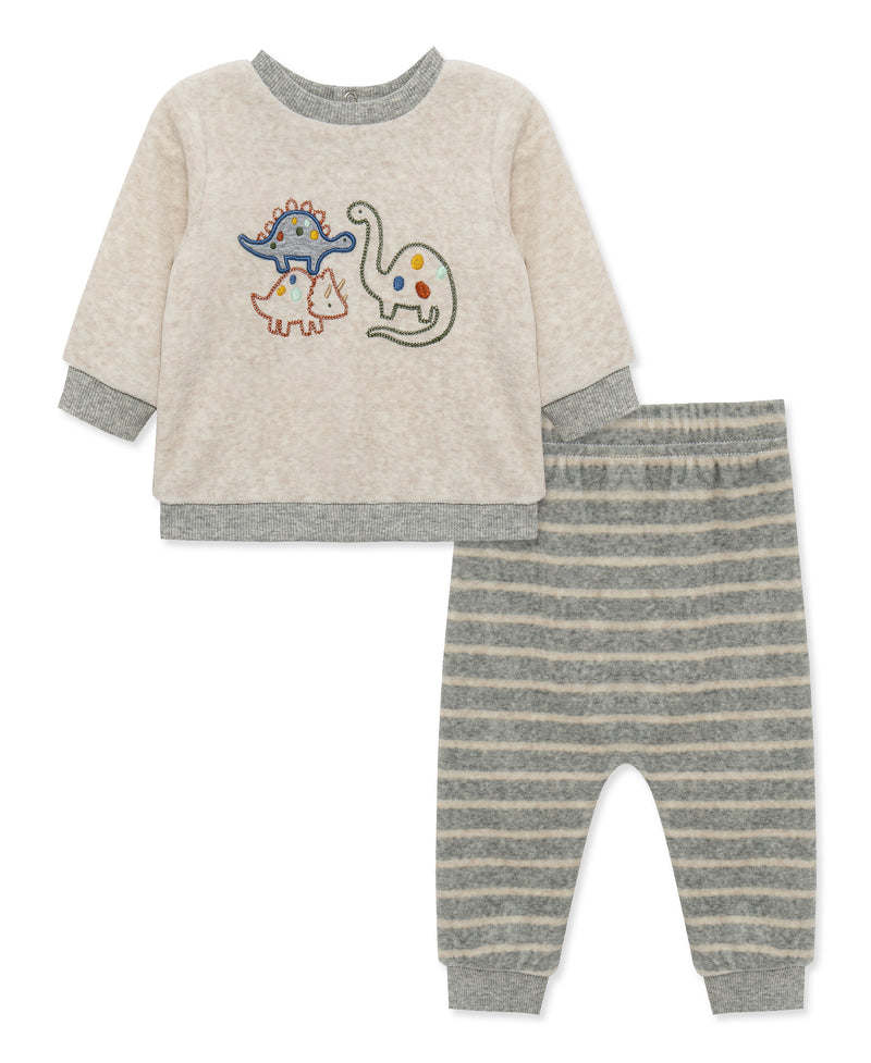 Dino Stripe Velour Pant Set (3M-12M)