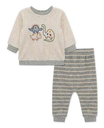 Dino Stripe Velour Pant Set (3M-12M)