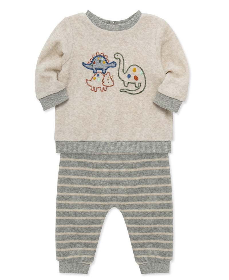 Dino Stripe Velour Pant Set (3M-12M)