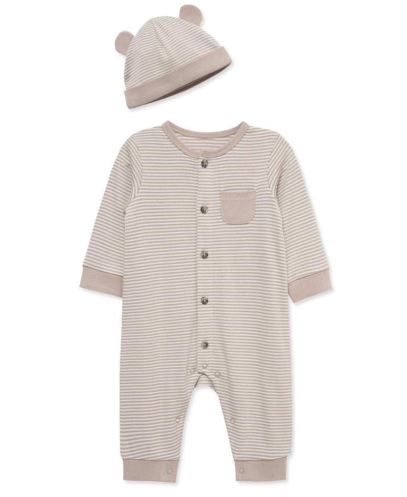 Taupe Striped Coverall & Hat