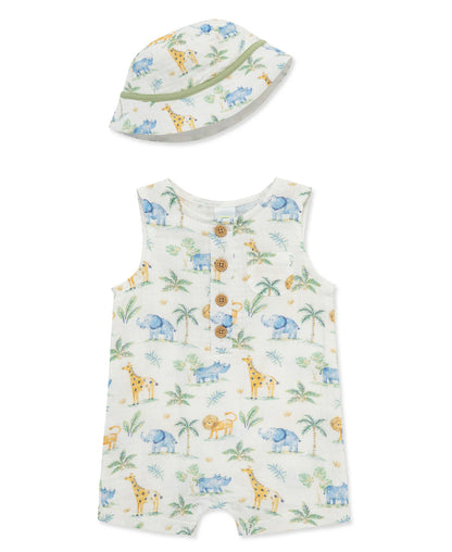 Jungle Gauze Romper & Hat Set