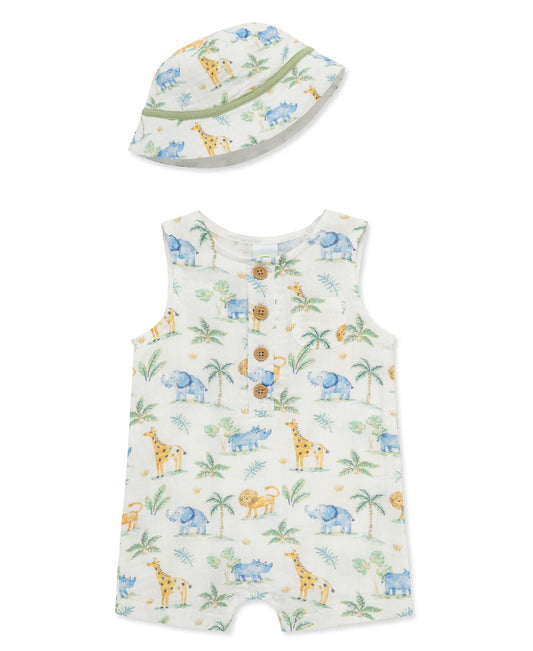 Jungle Gauze Romper & Hat Set
