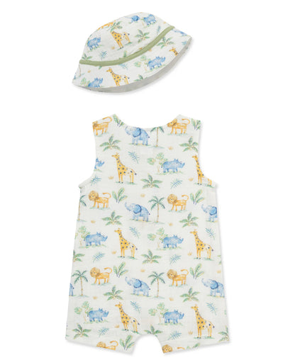 Jungle Gauze Romper & Hat Set
