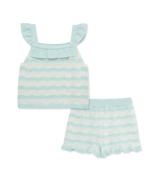 Aqua Pointelle Knit Short Set