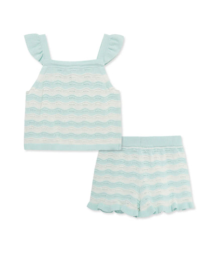 Aqua Pointelle Knit Short Set