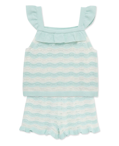 Aqua Pointelle Knit Short Set