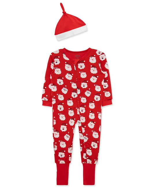 Santa Non-Slip Zip Front Footie & Hat