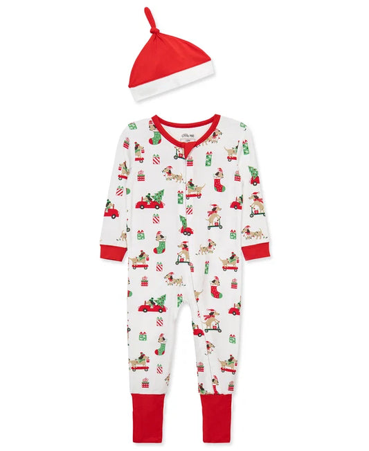 Puppy Non-Slip Zip Front Footie & Hat