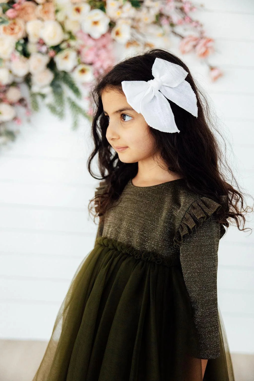 Olive Shimmer 3/4 Sleeve Tutu Dress