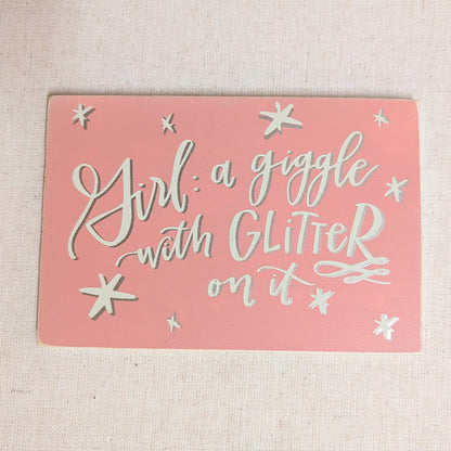 Wooden Postcard - "Girl with Glitter"