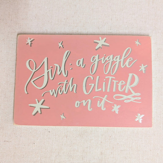 Wooden Postcard - "Girl with Glitter"