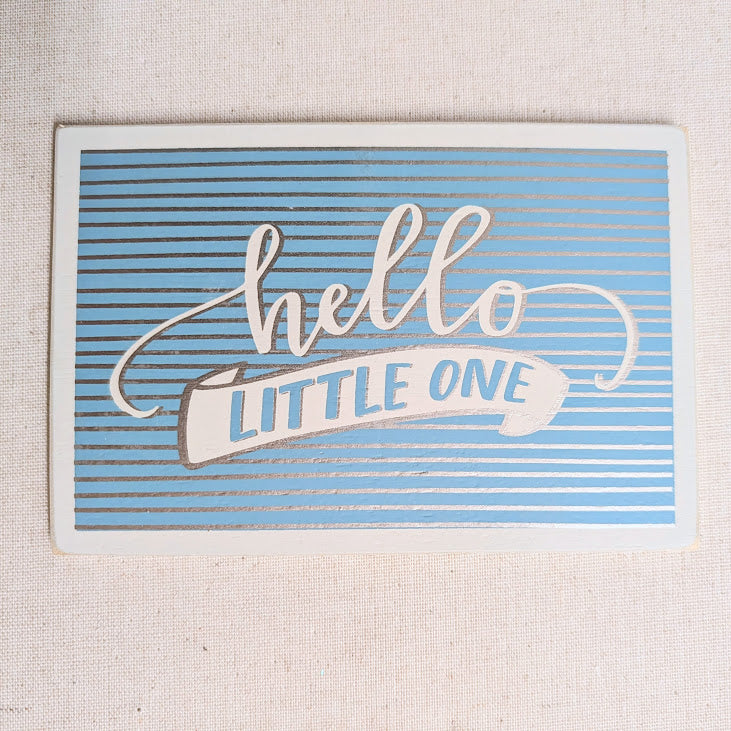 Wooden Postcard - "Hello Little One" Blue