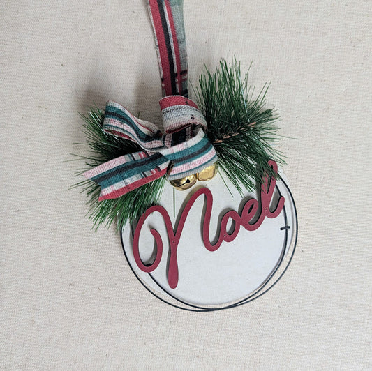 Wood Ornament w/ Word & Bells