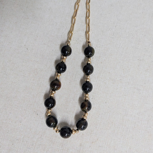 Jade Resin Bead Chain Link Necklace - 18" Tortoise
