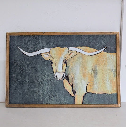 24x16" Wood Framed Canvas w/ Longhorn