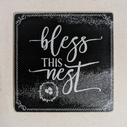 Glass Trivet - Bless This Nest
