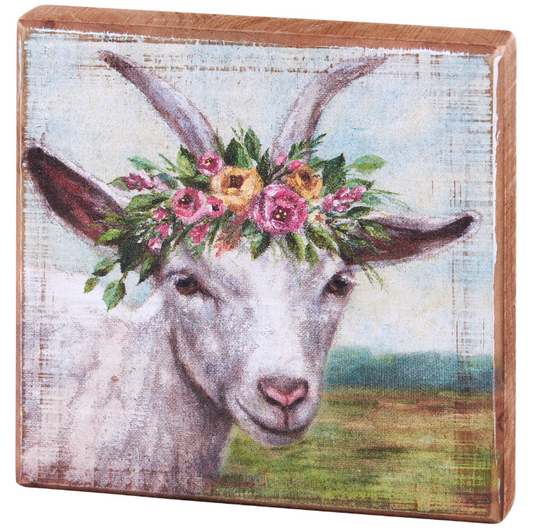 Block Sign - Floral Goat