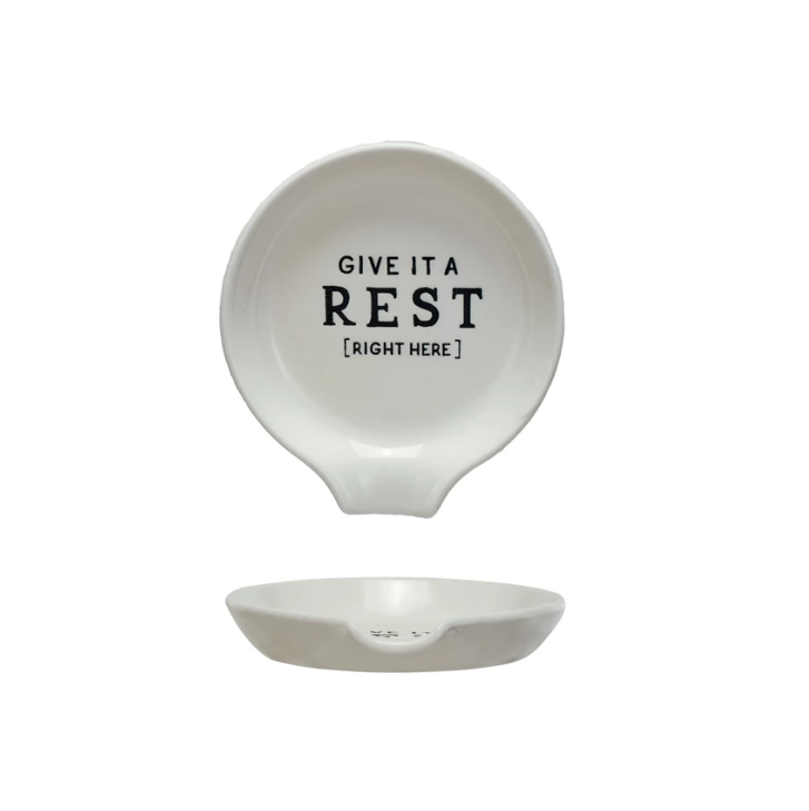 Stoneware Spoon Rest w/ Wax Relief Saying