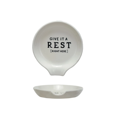 Stoneware Spoon Rest w/ Wax Relief Saying