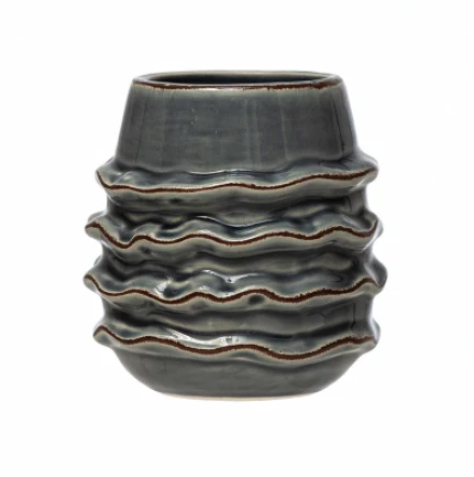 Stoneware Ruffled Planter, Blue