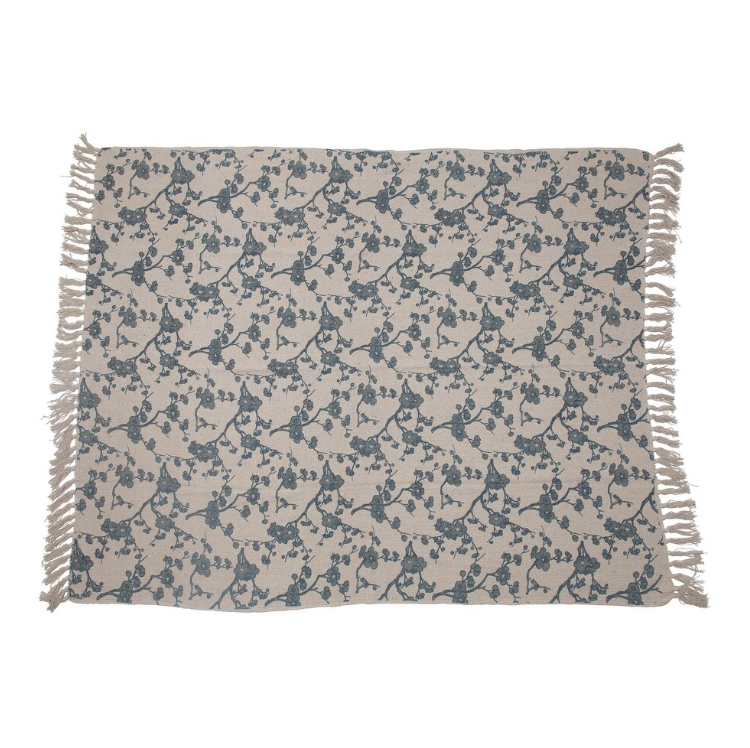 Recycled Cotton Blend Printed Throw with Fringe
