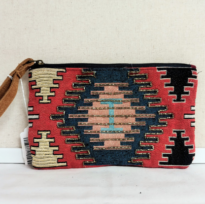 Multi-Color Beaded Aztec Print Wristlet