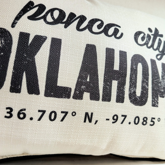 Ponca City Lat/Long Pillow
